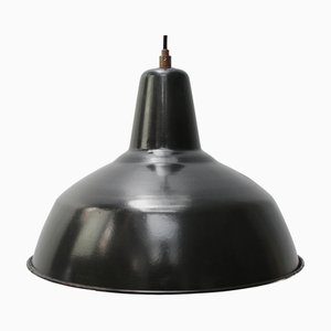 Französische industrielle Vintage Hängelampe aus schwarzer Emaille