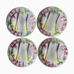 Französische Jugendstil Majolika Spargelteller von Saint Clément, 1920er, 4er Set
