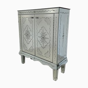 Italian Engraved Murano Glass Mirror Cabinet, 1980s
