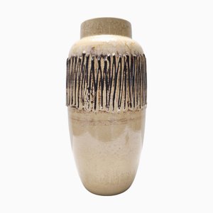 Vaso vintage in ceramica smaltata beige e nera fatto a mano, Germania, anni '70