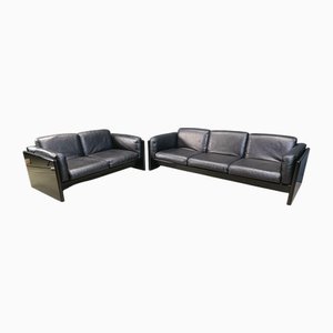 Vintage Lacquer and Leather Sofas by Kazuhide Takahama for Studio Simon, 1970s, Set of 2