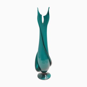 Vase Vintage en Verre de Murano Soufflé à la Main et Enveloppé Sarcelle, Italie, 1960s