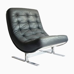Modernistischer Sessel mit Chromgestell & Grauem Leder, 1960er