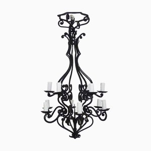 Large Wrought Iron Chandelier with 12 Lights, 1970s