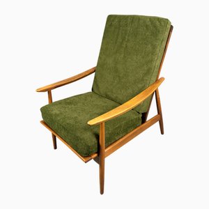 Sillón escandinavo vintage de tapicería verde y madera de haya, años 60