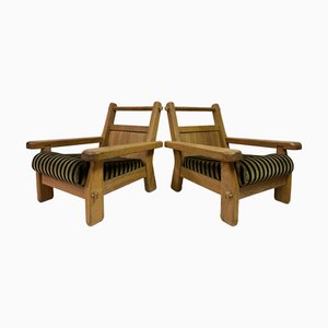 Set of Brutalist Belgian Oak Armchairs by De Puydt, 1960s