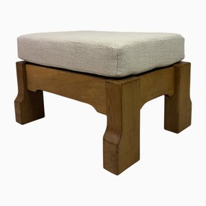 Belgian Oak Stool in Neutral Fabric by De Puydt, 1960s