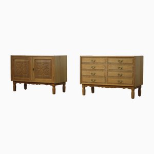 Vintage Modern Danish Oak Cabinets by Henning Kjærnulf, 1960s, Set of 2