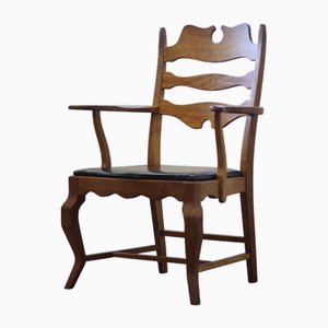 Vintage Brutalist Oak Razorblade Armchair by Henning Kjærnulf, 1960s