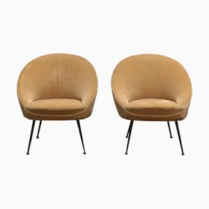 Set of Sand-Colored Velvet Armchairs by Federico Munari, 1950s