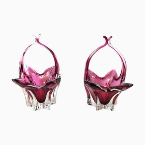 Vide-poches Vintage en Verre de Murano Rose, Italie, 1950s, Set de 2