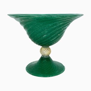 Centro de mesa Pulegoso verde con acabado dorado de cristal de Murano, años 90