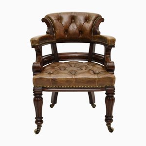 Silla de escritorio William IV antigua de cuero, década de 1830