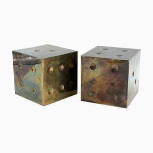 Fermalibri a forma di dado in ottone, anni '70, set di 2