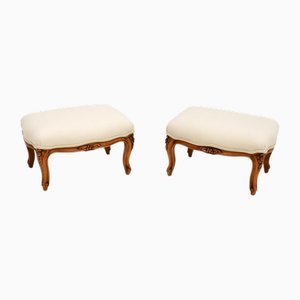 Antique French Walnut Ottomans, 1930s, Set of 2