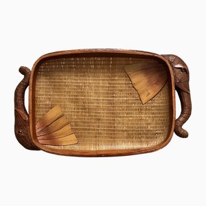 Vintage Wicker Elephant Tray, 1950s