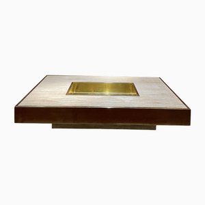 Italian Coffee Table in Travertine and Brass, 1970s