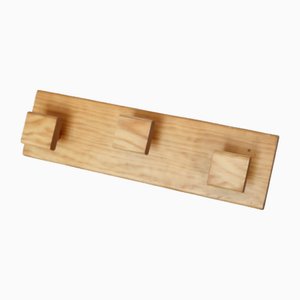Vintage Scandinavian Wall-Mounted Pine Coat Rack with 3 Square Hooks