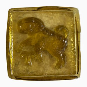Mid-Century Polish Glass Zodiac Block Capricorn, 1954
