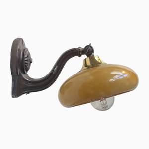 Functionalist Wall Lamp with Orange Alabaster Stone Shade, 1940s