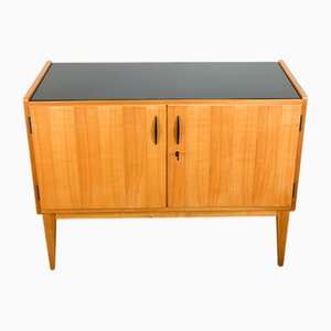 Petite Enfilade en Contreplaqué Clair avec Plateau en Verre Noir de Wk Möbel, 1957