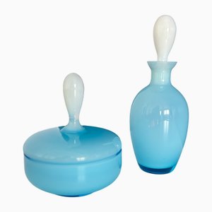 Vintage Opaline Bottle and Box, Set of 2