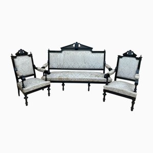 Juego de salón Alphonsine de madera ebonizada, década de 1900. Juego de 3