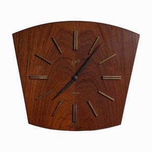 Orologio da parete vintage con quadrante in teak e numeri in ottone di Schatz, Germania, anni '60