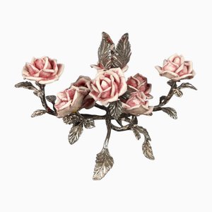 Scultura portacandela vintage in argento 800 Rose di Capodimonte, anni '60