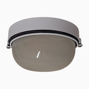 Vintage Ceiling Lamp with White Metal Base and Patterned Glass Shade, 2000s