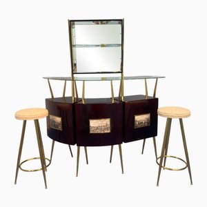 Mid-Century Italian Cocktail Bar Set with Cabinet by Gio Ponti, 1956, Set of 4