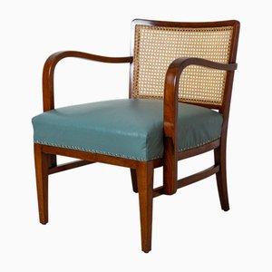 Brown Caned Wood Armchair