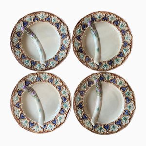 Assiettes à Asperges en Majolique Wasmuel, 1890s, Set de 4