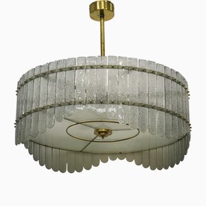 Lustre Style Mid-Century Rond en Verre Murano et Laiton, 2000s