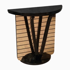 Table Console Demi-Lune Style Mid-Century Noire et Miroir, 1990s