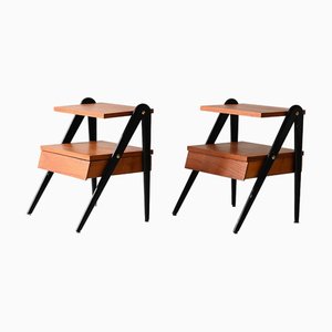 Scandinavian Bedside Tables with Black Details, 1960s, Set of 2