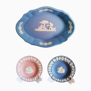Set de Trois Pièces en Jasperware Bleu et Rose de Wedgwood, Set de 3