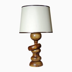 Vintage Scandinavian Table Lamp in Carved Turned Wood with Ring