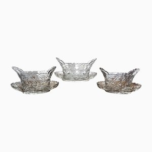 Georgian Irish Cut-Glass Bowls with Original Underplates, 1800s, Set of 3
