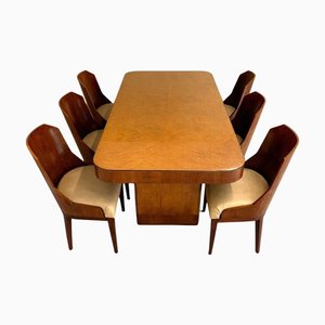 Art Deco Dining Table and Chairs, 1930s, Set of 7