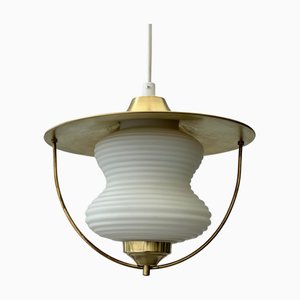 Lampe à Suspension Moderniste en Laiton et Verre attribuée à Bent Karlby, Danemark, 1960s