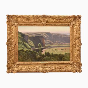 William Didier Pouget, Valle della Corrèze con fiume, XX secolo, Olio su tela, Con cornice