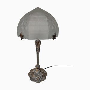 Art Nouveau Style Lamp in Bronze and Frosted Glass