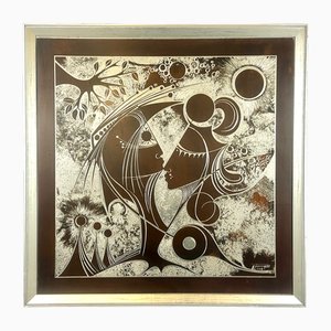 Figuratives Silbernes Graviertes Panel, 1978