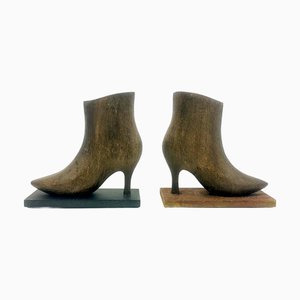 Sujetalibros Mid-Century tallados con forma de zapato de mujer, años 60. Juego de 2