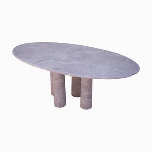 Oval Red Travertine Mario Dining Table with Column Legs by My Habitat Design