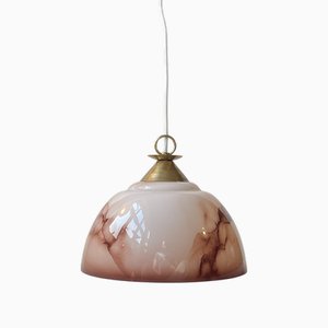 Scandinavian Functionalist Pendant in Brass and Pink Marble Glass, 1940s
