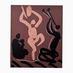 Pablo Picasso, Bacchanal with Seated Woman Holding a Baby, Linocut, 1962