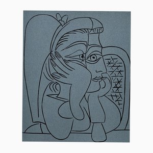 Pablo Picasso, Jacqueline apoyada en los codos, Linograbado, 1962