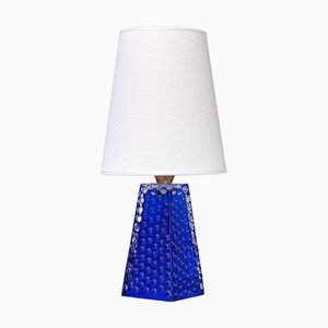 Table Lamp in Blue Glass by Josef Schott for Smålandshyttans Glasbruk, Sweden, 1960s